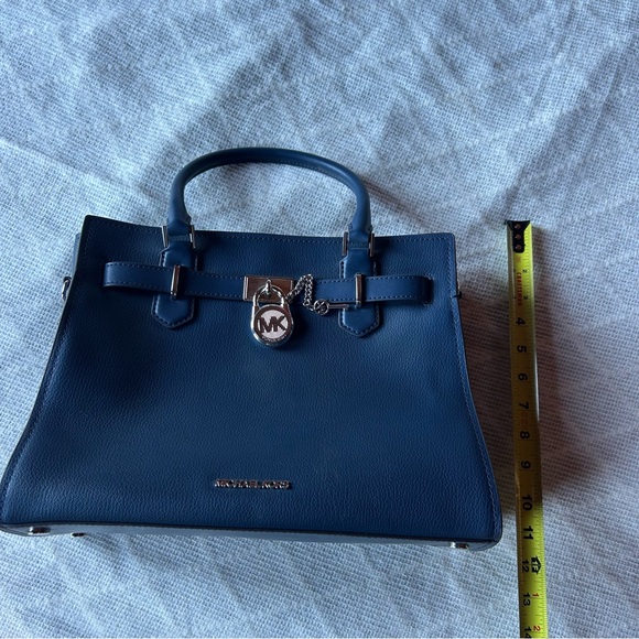 MICHAEL KORS Hamilton medium satchel key lock Shoulder bag navy blue leather NWT - Picture 9 of 11